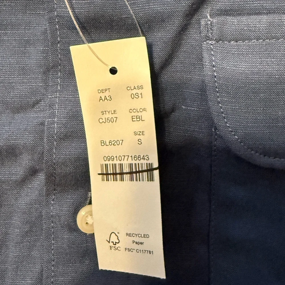 J. Crew Mens Short Sleeve Slub Linen Blend Casual Button Down Shirt NWT S Blue